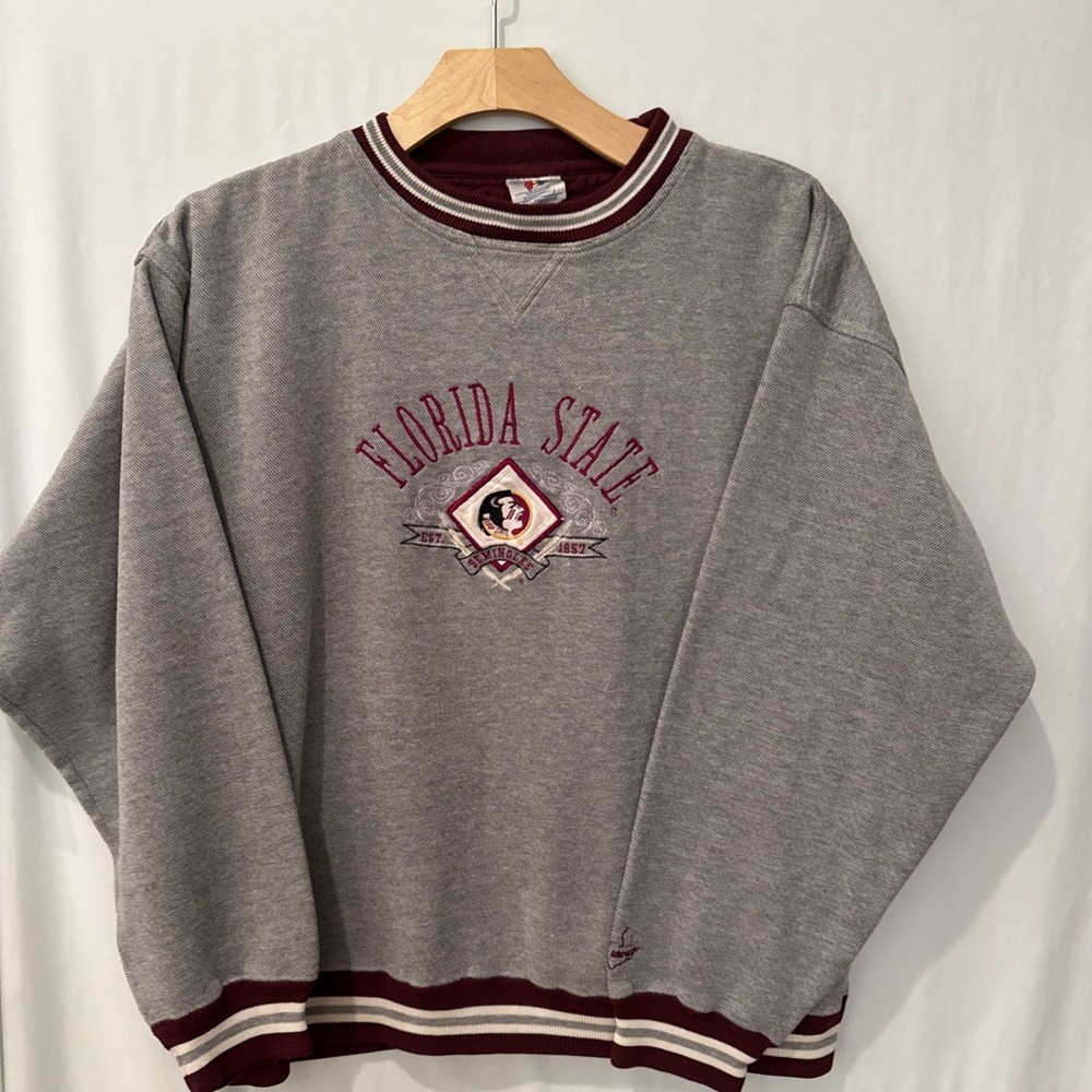 Vtg Florida State Seminoles Sweatshirt Mens Large Gray Red Football Team Edition